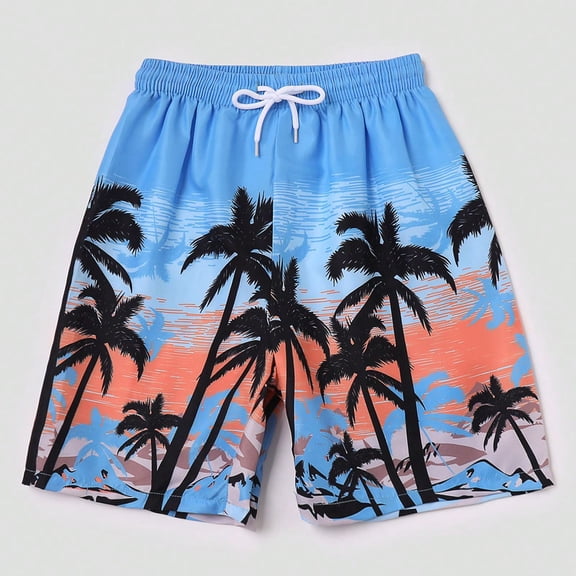 Xuhomer Summer Swim Trunks for Boys Teens Printed Drawstring Elastic Waist Beach Shorts Vacation Casual Loose Bathing Suit 8-13T