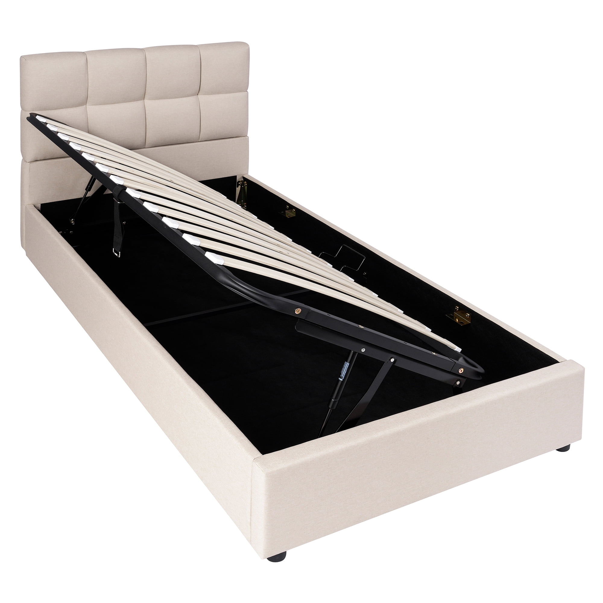 Twin Size Upholstered Platform Bed with Underbed Hydraulic Storage System