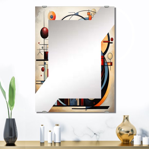 Designart "Supreme Blue Abstract Dimensions I" Abstract Oversized Wall Mirror - Modern Abstract Bedroom Wall Mirror Large - Multiple Color Options