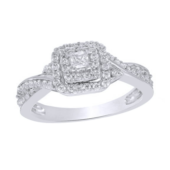 Princess Cut White Natural Diamond Frame Engagement Ring in 10k White Gold (0.33 Cttw)