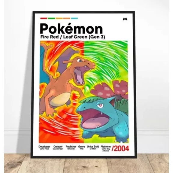 POSTER Pokemon Print , Pokemon Fire Red Poster, Pokemon Leaf Green Poster UNFRAMED, 12x18
