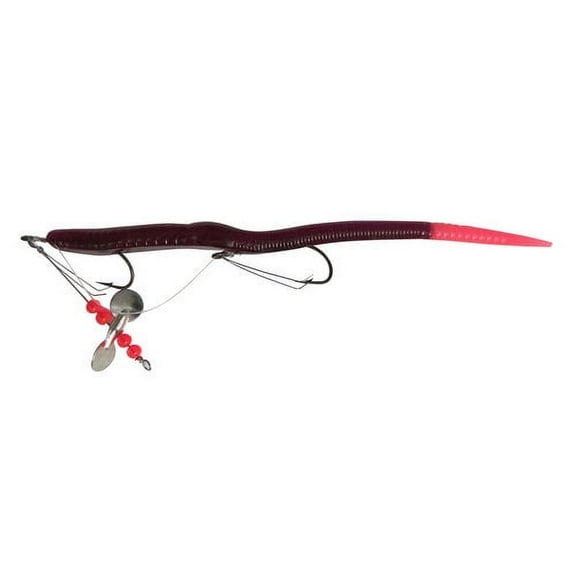 Creme Pre-Rigged Weedless 6" Scoundrel Worm Lure, Purple & Glow Pink