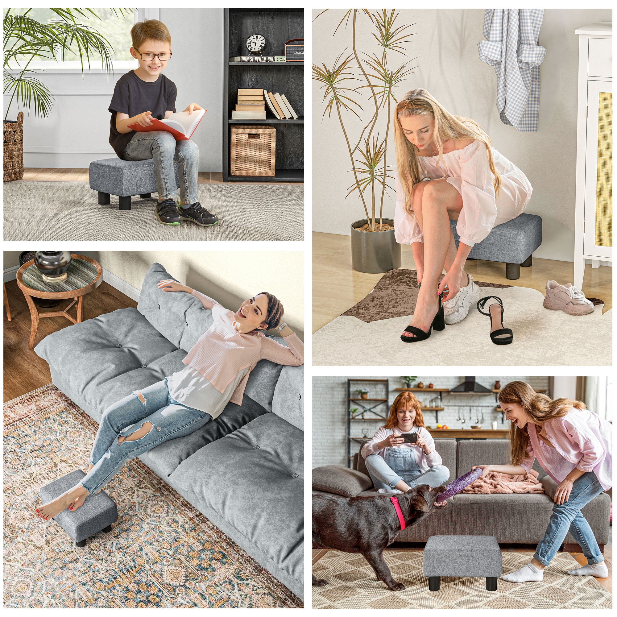HOMCOM Ottoman Foot Rest, Small Foot Stool with Linen Fabric Upholstery