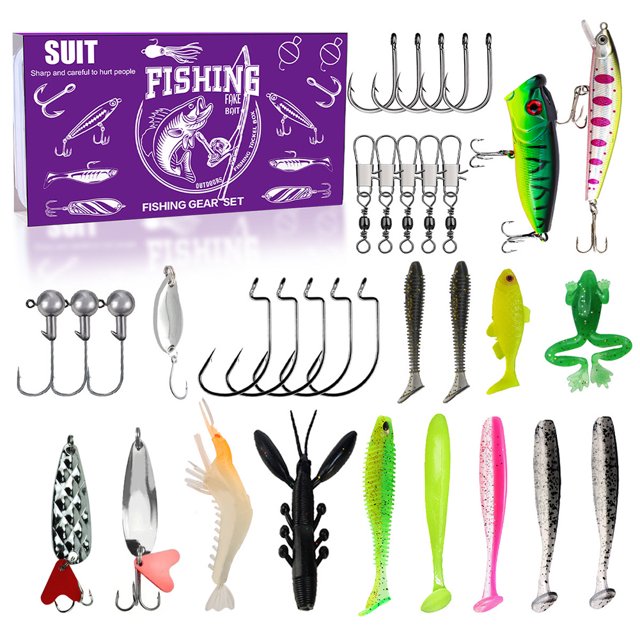 Juego Señuelos Pesca Cebo Blando Y Duro para Lubina Accesorios Manivela