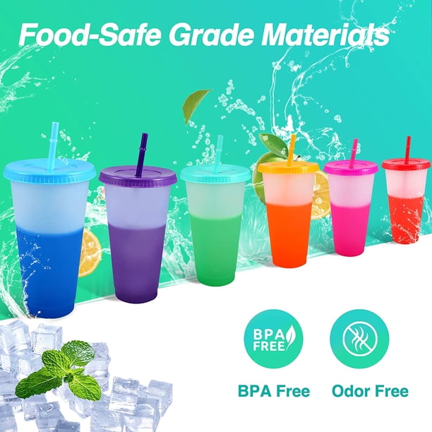GIXUSIL Colour Changing Cups - 6 PCS Reusable Tumblers with Lids & Straws  BPA Free Colored Tumbler Party Bulk Iced Water Coffee Travel Mug - 24oz  Plastic Cold Drink Cup for Kids