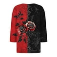 thumbnail image 5 of Women's Rose Shirt Casual V-Neck Pullovers Button Up Long Sleeve Top with Contrast Red Black Pattern Trendy Loose Fit Blouse for 2025 Autumn Daily Wear & Casual Outfits, 5 of 6
