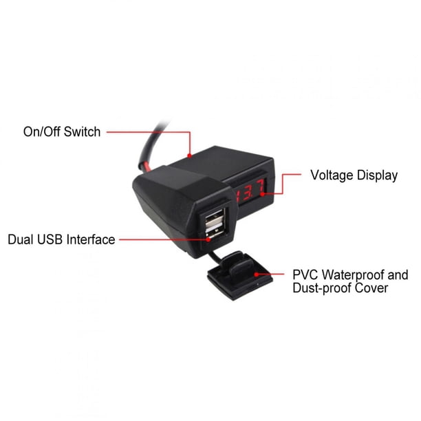 Cargador USB Para Motocicleta, Voltímetro LED USB Dual Con interruptor de Encendido/Apaguado, Resistente al Agua para Fuente de Alimentación Móvil