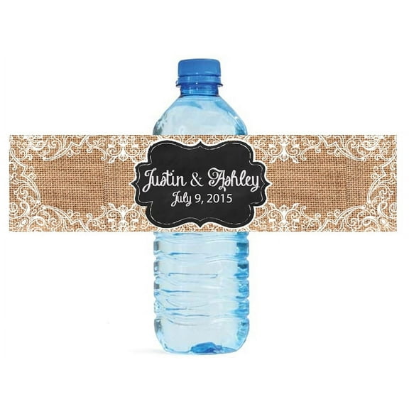 100 Burlap Lace & Chalkboard Wedding Water Bottle Labels Engagement Party Special Occasion