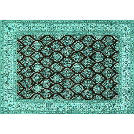 Ahgly Company Machine Washable Indoor Rectangle Persian Turquoise Blue Traditional Area Rugs, 4' x 6'