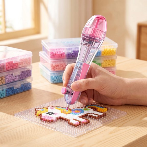 2.6mm Fuse Bead Placement Pen, Transparent Push-Button Dispenser Precise One-Bead Release, for Pixel Art Pegboard Crafts Classroom Activities Family DIY Projects (Blue+Clear)