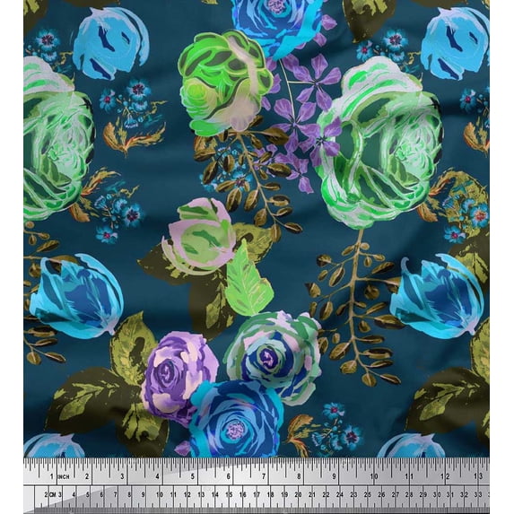 Soimoi Cotton Poplin Fabric Leaves & Floral Artistic Print Sewing Fabric Yard 42 Inch Wide