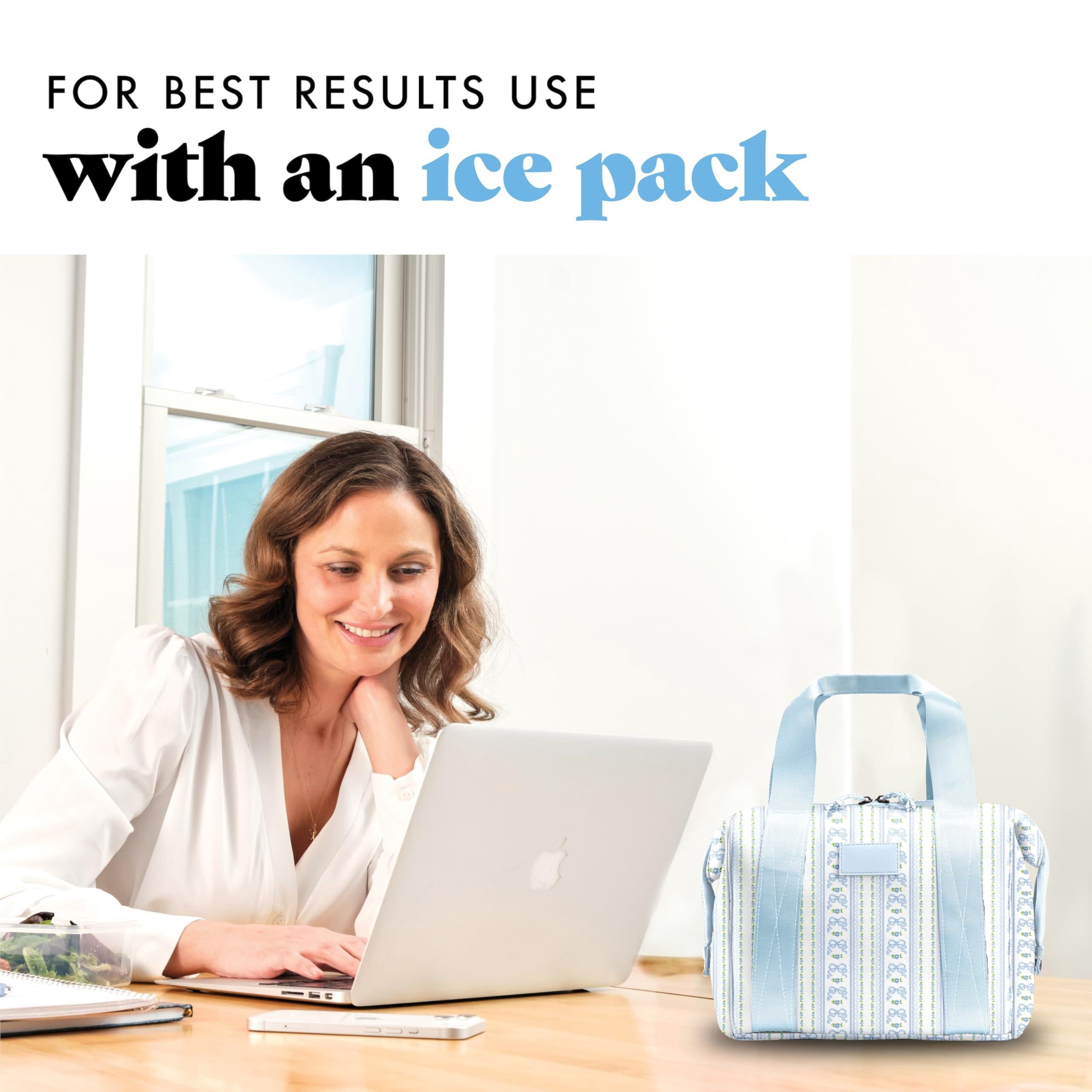 Remi Lunch Bag For Women Work - Neoprene Tote With Containers Ice Pack  Reusable Meal Prep Box Large Capacity Machine Washable Blue Wallpaper Bows