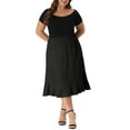 thumbnail image 2 of Agnes Orinda Women's Plus Size Elastic Waist Ruffled Hem Chambray Casual Midi Skirts 3X Black, 2 of 5