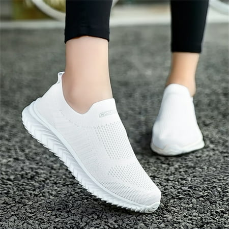 dmqupv Womens I-5923 Casual Sneakers Fashion Summer Women SlipOn Fly Woven Mesh Breathable Snow Sneakers Women White 8.5