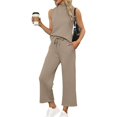 thumbnail image 5 of BLOCLOALO 2 Piece Lounge Set Sleeveless Tops Fashion Solid Color Women's Half Summer Half High Neck Trousers Two Set Tunic Tops Sweatpants and Sweatshirt Set Soft Lounge Sets for Women Khaki M, 5 of 5