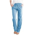 thumbnail image 2 of AKEGAMN Cotton and Elastic Waist Drawstring Long Solid Straight Casual Pants, Blue XXL, Size S-3XL, 2 of 6