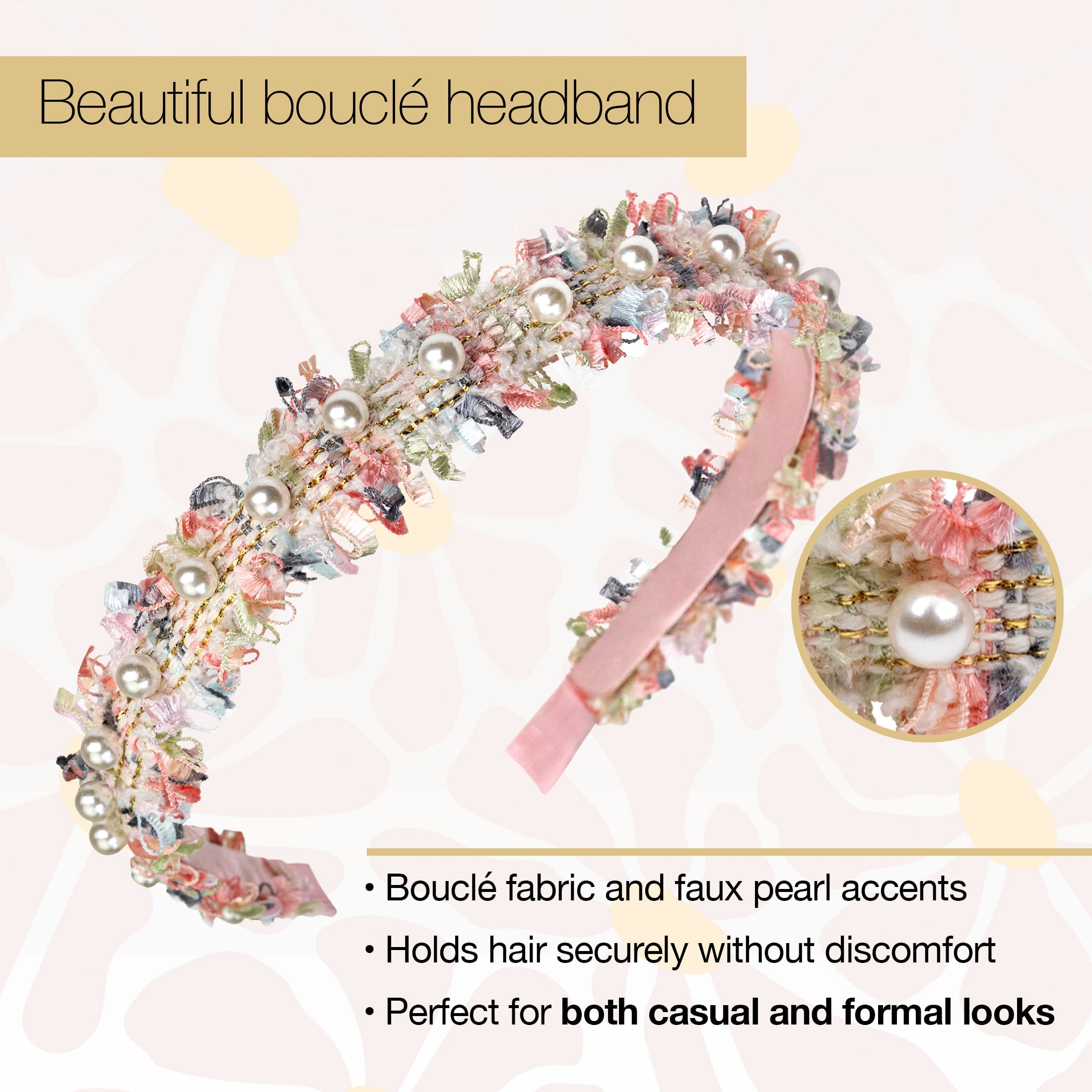 Scunci x Kelsey Anderson Textured Fabric and Faux Pearl Headband, Multicolor, 1 count