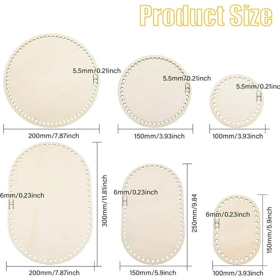 6Styles Natural Wooden Basket Bottom Oval Shape Blank Crochet Basket Base Oval Basket Bottoms Shaper Knitting Crochet Basket for Bag Purse Making