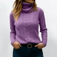 thumbnail image 3 of Women's Fashionable Solid Color High Neck Long Sleeved Sweater Pullover Sweater Top for Fall Winter Comfortable Everyday Fashion,Light Purple,XL, 3 of 7