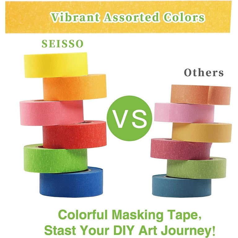 6 Roll Colored Masking Tape for Kids 1 Inch 55 Yard Rainbow