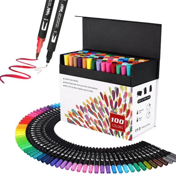 Marcadores hhhouu HO-100B, set de 100 colores de doble punta con pincel