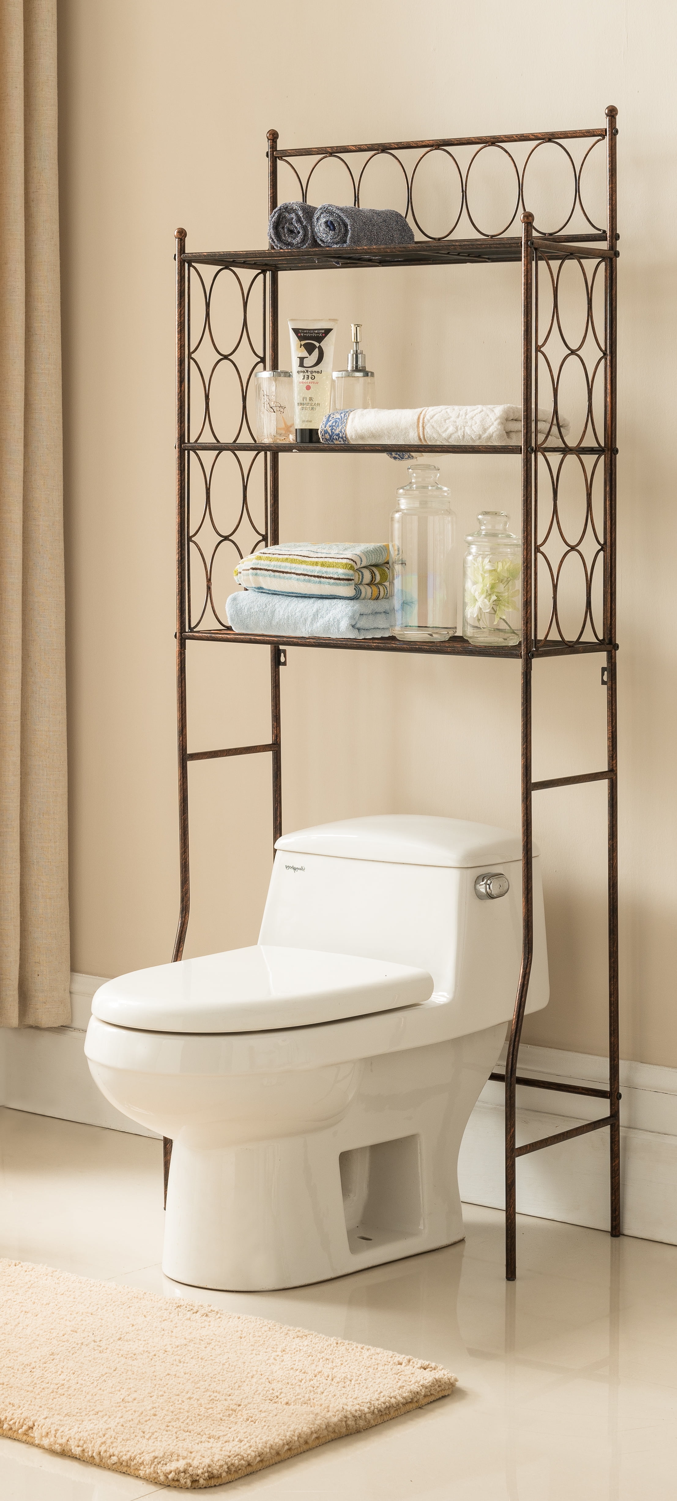 Exeter 3 Tier Over The Toilet Bathroom Storage Spacesaver, Copper Iron