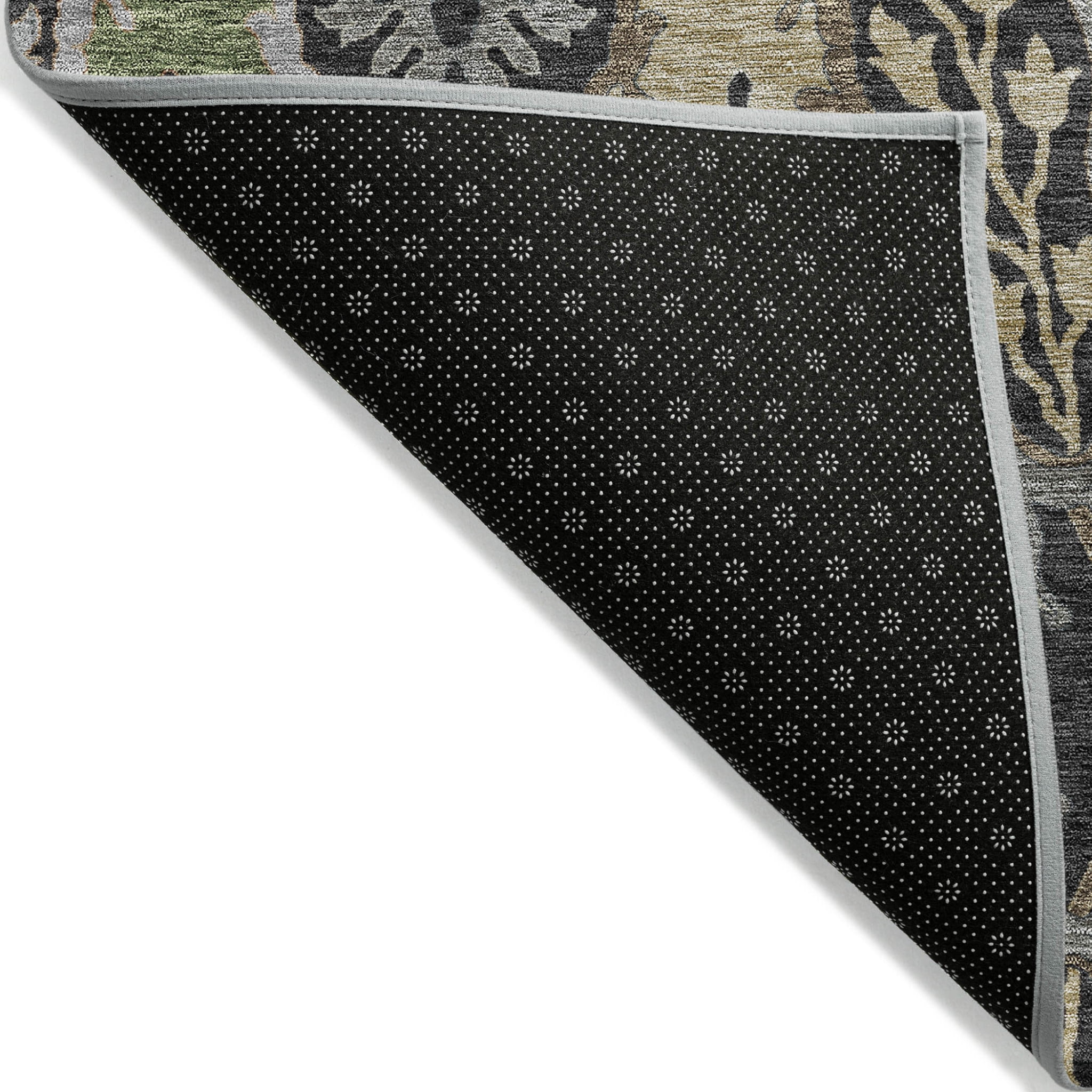 5' X 8' Black Green And Brown Floral Washable Indoor Outdoor Area Rug