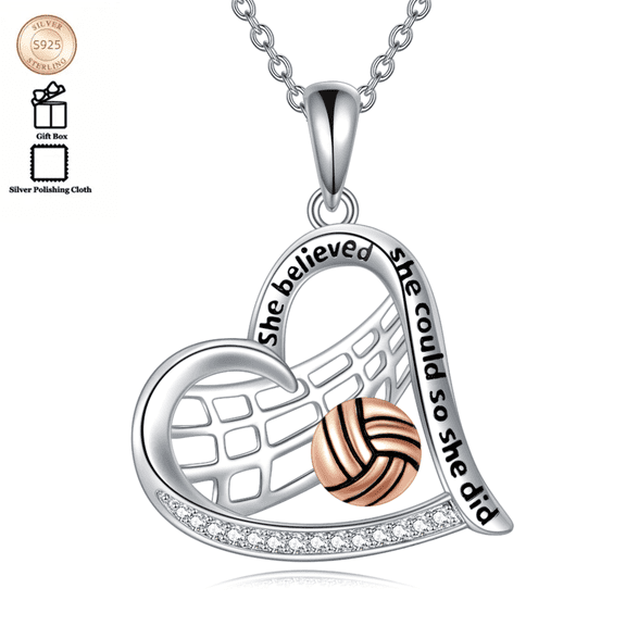 Volleyball Necklace S925 Sterling Silver Volleyball Pendant Necklaces for Women She Believed She Could So She Did Inspirational Sport Jewelry Gifts for Volleyball Player Lover Couch