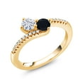 thumbnail image 2 of Gem Stone King 18K Yellow Gold Plated Silver White Moissanite and Black Onyx Bypass Ring for Women (0.69 Cttw, Gemstone Birthstone, Round 4MM, Size 5), 2 of 4
