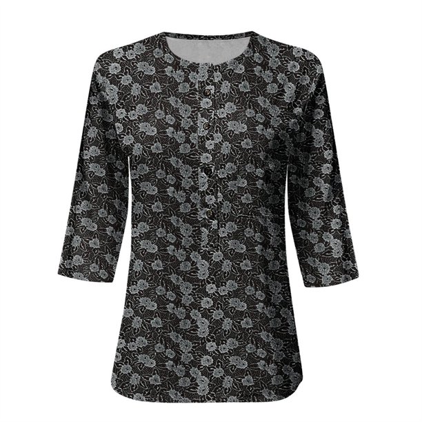 Guardurnaity Blusa informal de manga corta con cuello en V para mujer, jersey con botones, camisa para oficina, Top de viaje para mujer, ropa de Prendas para la parte del cuerpo Tipo 4 XL