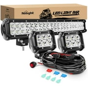 Nilight - ZH002 20Inch 126W Spot Flood Combo Led Off Road Led Light Bar 2PCS 18w 4Inch Spot LED Pods with 16AWG Wiring