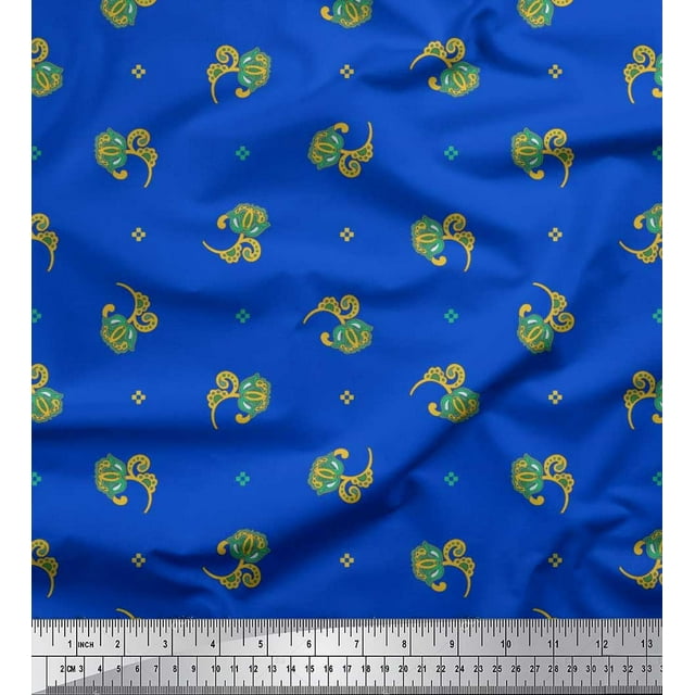 Soimoi Poly Georgette Fabric Square & Floral Artistic Print Sewing Fabric Yard 52 Inch Wide