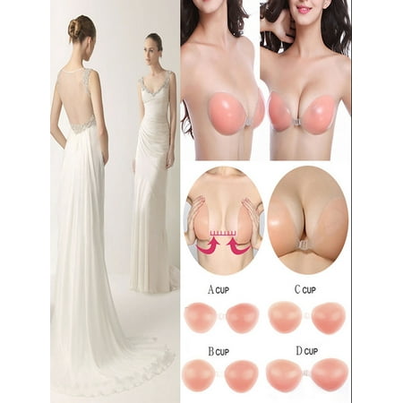 iClover Reusable Women's Strapless Self Adhesive Silicone Invisible Magic Push-up Bra Sexy Backless Evening Gowns Dress,Wedding,Swimming,Thick B (Best Bra For Backless Wedding Dress)