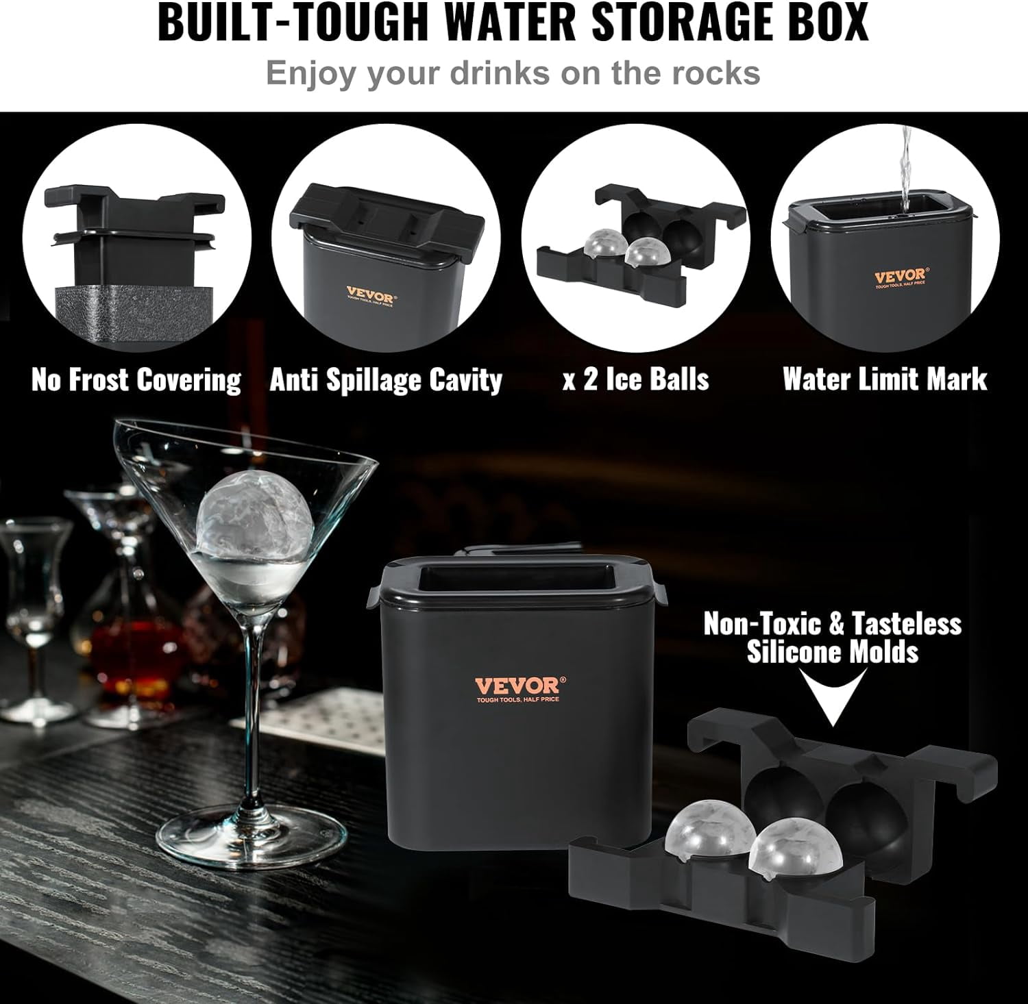 Ice Ball Maker, 2 Cavity Crystal Clear Ice Ball Maker 2.36inch Ice Sphere Maker with Storage Bag and Ice Clamp, Round Clear Ice Cube Sphere Tray for Whiskey Scotch Cocktail Brandy Bourbon