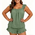 thumbnail image 3 of akafmk Plus Size Pajama Sets for Women 2 Piece Ruffle Tank Top Shorts Matching Sets Summer Loungewear Outfits, 3 of 7