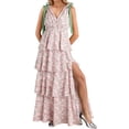 thumbnail image 3 of Summer Sleeveless V-neck Floral Printing Flared Ruffle Long Maxi Dress, 3 of 6