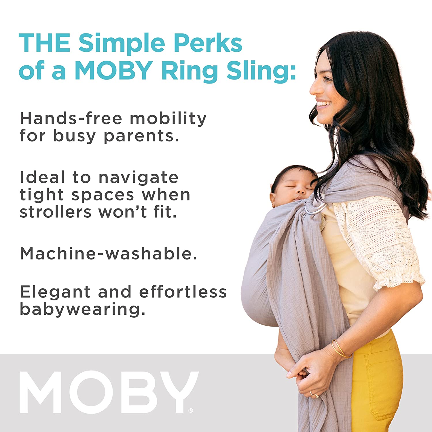 Moby Ring Sling Wrap Carrier , Hands-Free, Versatile Support Wrap for Mothers, Fathers, and Caregivers , Breathable, Baby Wrap Carrier for Newborns, Infants & Toddlers , Supports lbs , Pewter - image 4 of 6