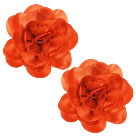 2-Pack Extra Large Rose Flower Brooches, 7.87 Inch Lapel Pins Dainty Satin Fabric Big Camellia Flower Hair Clip For Women Wedding/Dance/Clothes/Accessories/Party [20cm, 2pcs Orange]