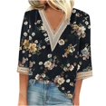 thumbnail image 2 of Weiqiqre Summer Fashion Tops for Women Floral Printed Lace V-Neck 3/4 Sleevet Casual T-shirt Blouse, 2 of 5
