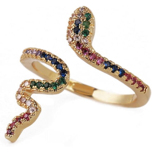 HUGFEGWE Bagues Serpent Plaquées Or Mignonnes pour Femmes Filles Arc-en-Ciel CZ Bagues Réglables Extensibles Bague Empilable Ouverte Bague de Doigt Bijou de la Saint-Valentin Anniversaire Anniversaire CA919-119425