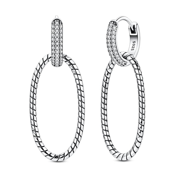 NARMO Original 925 Sterling Silver Elliptical Double Ring Hoop Earrings Cubic Zirconia for Women Jewelry Making