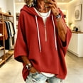 thumbnail image 4 of 3/4 Sleeve Hoodie Sweatshirts for Women, Oversized Half Zip Drawstring Casual Solid Color Loose Pullover Tops for Everyday Loungewear, 4 of 6