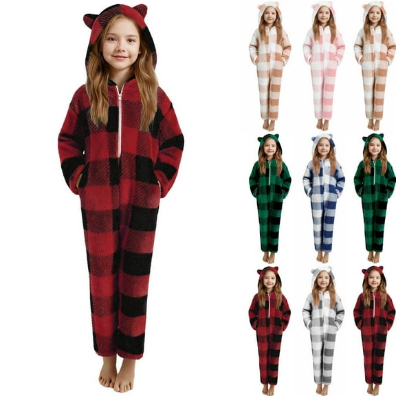 Agkizg Boys Girls Winter Fleece Romper Snowsuit,Plushs Long Sleeve Hooded Jumpsuit,Soft Warm Thickened Loungewear Kids Fleece Bodysuit,14-15 Years