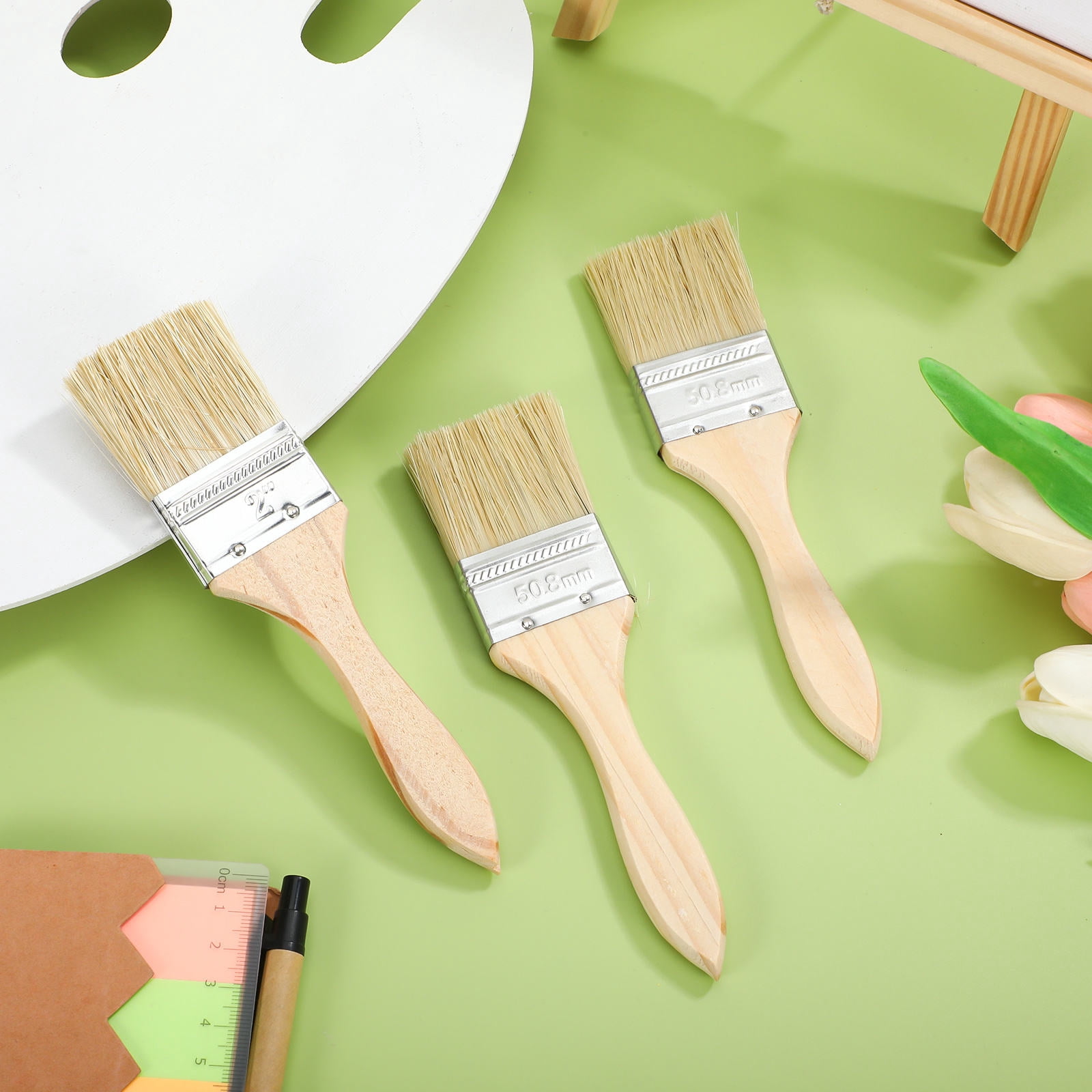 OUNONA 30-Piece Professional Flat Paint Brush Set for Walls and Wood with Comfortable Wooden Handles for Easy Grip