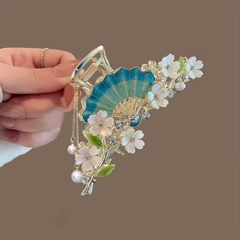 Retro and elegant new Chinese style rhinestone flower hairpin, imitation pearl tassel fashionable clip, elegant hair accessory