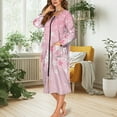 thumbnail image 5 of Yuyamidu Cherry Blossom Front Zipper Bathrobe for Plus Size Women After Shower Bath Robes Pink Long Sleeve Nightgowns Dress Size XL Casual Robe with Pockets, 5 of 7