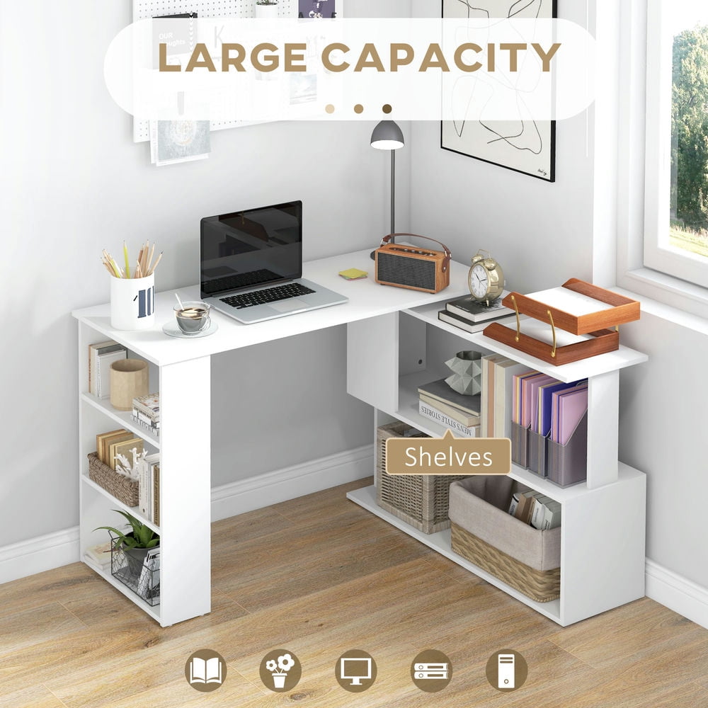 Resenkos L Shaped Desk,Corner Computer Desk, 360 Degree Rotating Office Desk, Writing Table Workstation, White