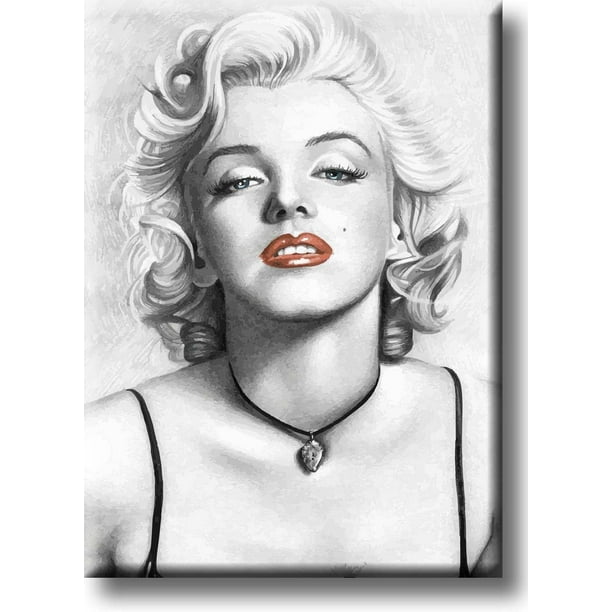 Marilyn Monroe Red Lips Drawing Vintage Picture on Stretched Canvas