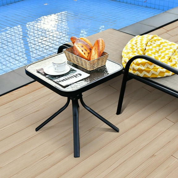 Gymax 18" Patio Coffee Side Table Square Tempered Glass Top Garden Deck