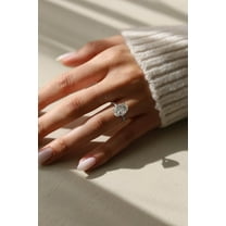 SOLITAIRE JEWELS 3.74Ct Oval Moissanite Diamond Engagement Ring 14K White Gold With Pave Band Hidden Halo